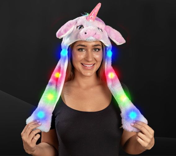 Light up Plush Unicorn Moving Ear Hat LED Flashing