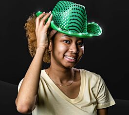 4744 Green Cowboy Hat For Women,light Up Halloween LED Light Up Green Feather Cowboy Hat With Tiara  main image 2