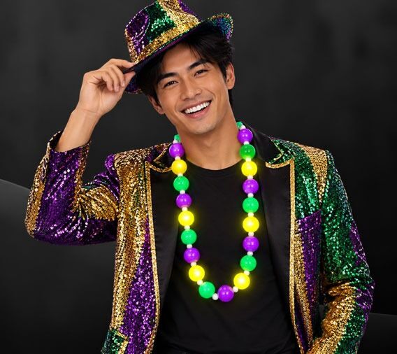 LED Light Up Mardi Gras Purple Green Gold Bead Necklace