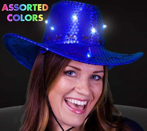 Flashing sequin 8 led cowboy hat display picture 1