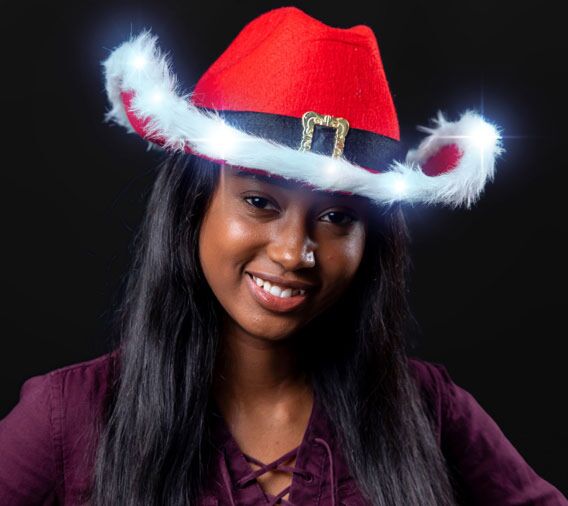 Light up Santa Claus Cowboy Hat | LED | Fur Trim display picture 1