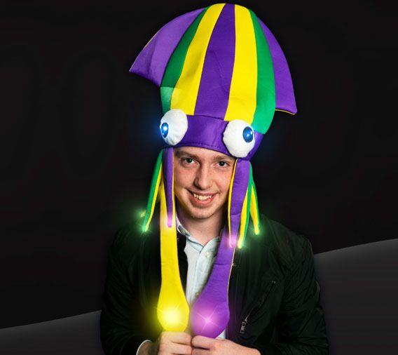 Flashing Mardi Gras Squid Hat