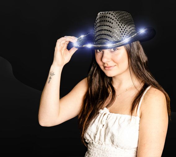 Light up Sequin Cowboy Hat - Black