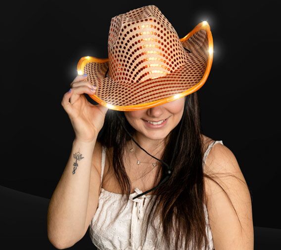 Light up Sequin Cowboy Hat - Orange