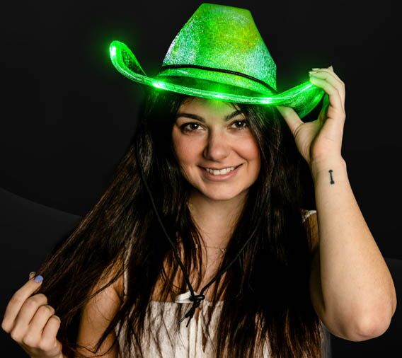 7165 Green Cowboy Hat For Women,colored Light Up LED Green Cowboy Hat with Tiara and Feathers (Each) – Mardi  main image 3