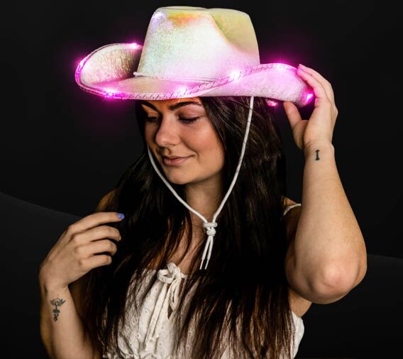 8291 White Cowboy Hat For Women,colored Light Up White Light Up LED Cowboy Hat | Wedding, New Year main image 3