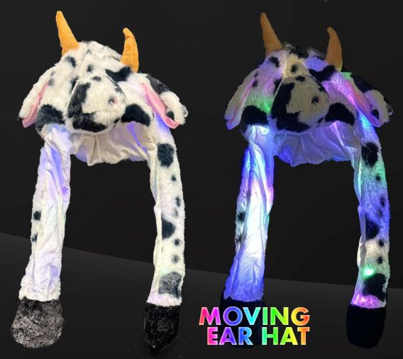Flashing Cow Print Plush Moving Ear Hat