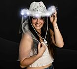 White Light Up Bridal Cowgirl Hat with Veil