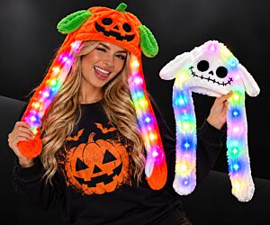 Light up Pumpkin & Skull Plush Moving Ear Hat Asst