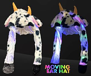 Flashing Cow Print Plush Moving Ear Hat