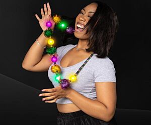 LED Tinsel Mardi Gras Necklace