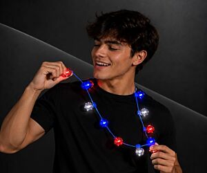 Red White Blue Flashing Disco Ball Necklace
