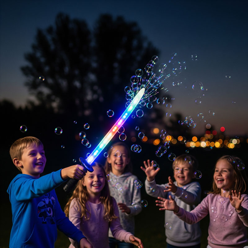 Bubble LED toy sword in pink with foam party lights