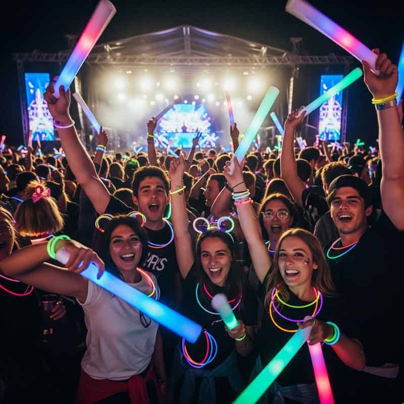Crowd at concert holding glow sticks