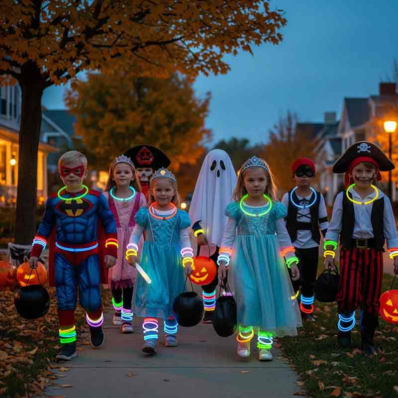 Glow necklaces and glow bracelets for parties and Halloween