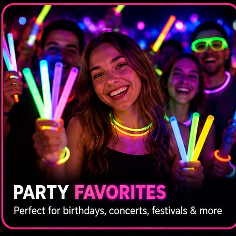 Friends celebrating with colorful glow sticks at a party