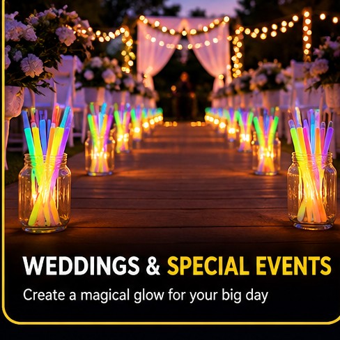 Glowing party favors arranged for a wedding celebration
