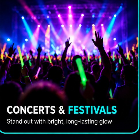 Crowd holding colorful glow sticks at a concert