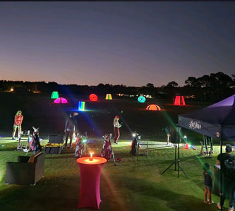 Interactive driving range night golf party!