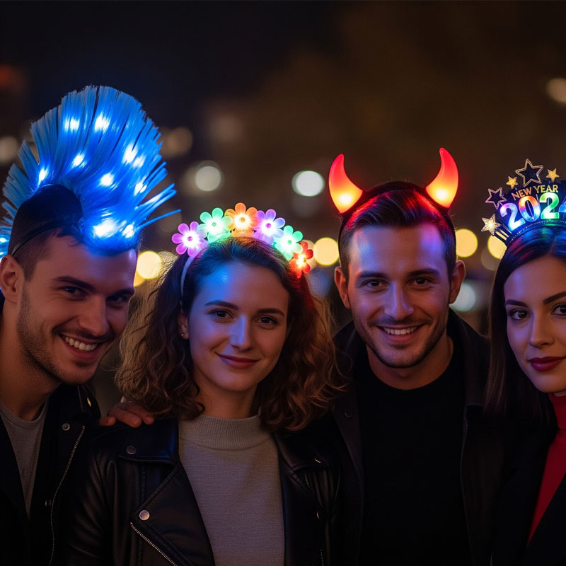 The LED lights on the headband are flashing in different colors.